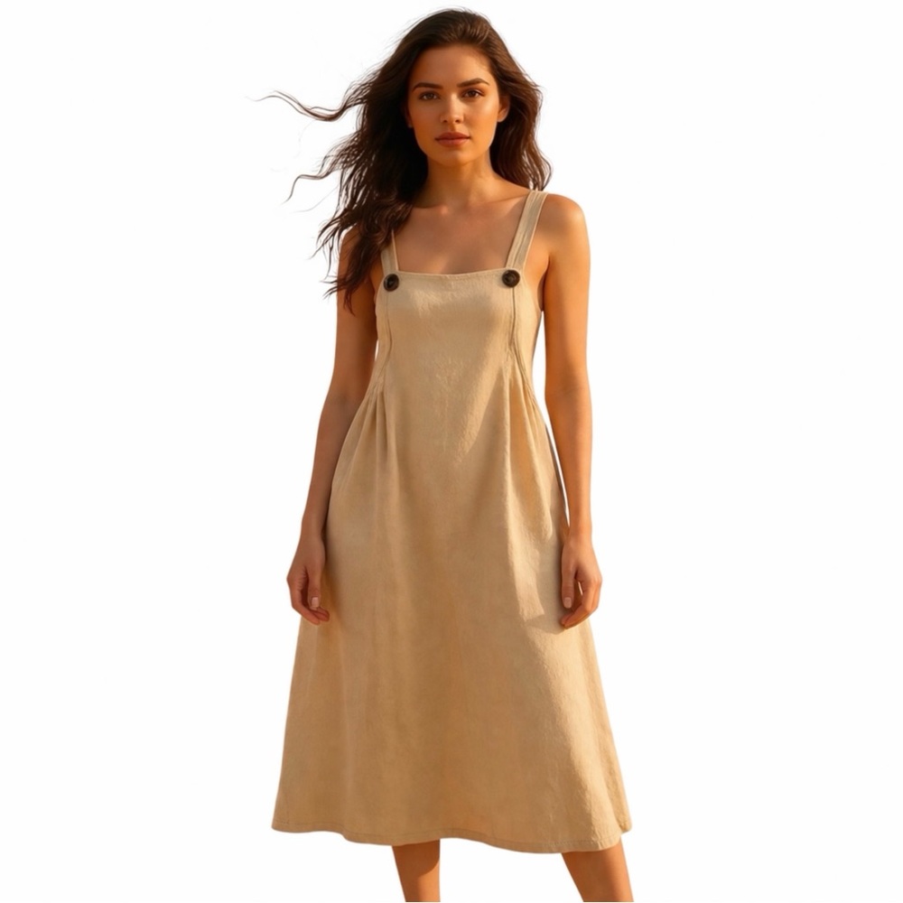 DAVID DART COLLECTION Linen Midi Dress Women’s Small Beige Minimalist Coastal